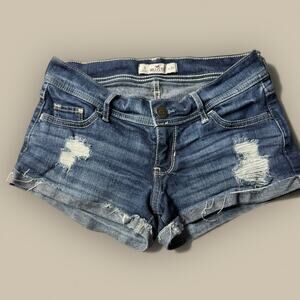VTG Y2K Hollister Shorts 0 24” Denim Low rise Micro Mini booty distressed logo